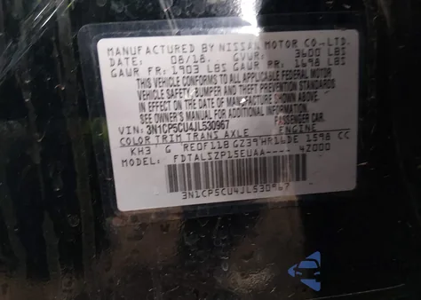 2018 Nissan Kicks Sv z USA, uszkodzony, nr VIN 3N1CP5CU4JL530967